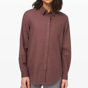Women Lululemon Full Day Ahead Shirt Relaxed FIt Antique Bark Size 10